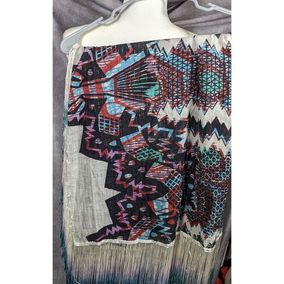 Topshop Southwestern Abstract Rainbow Ombre Fringe Scarf - Picture 12 of 12